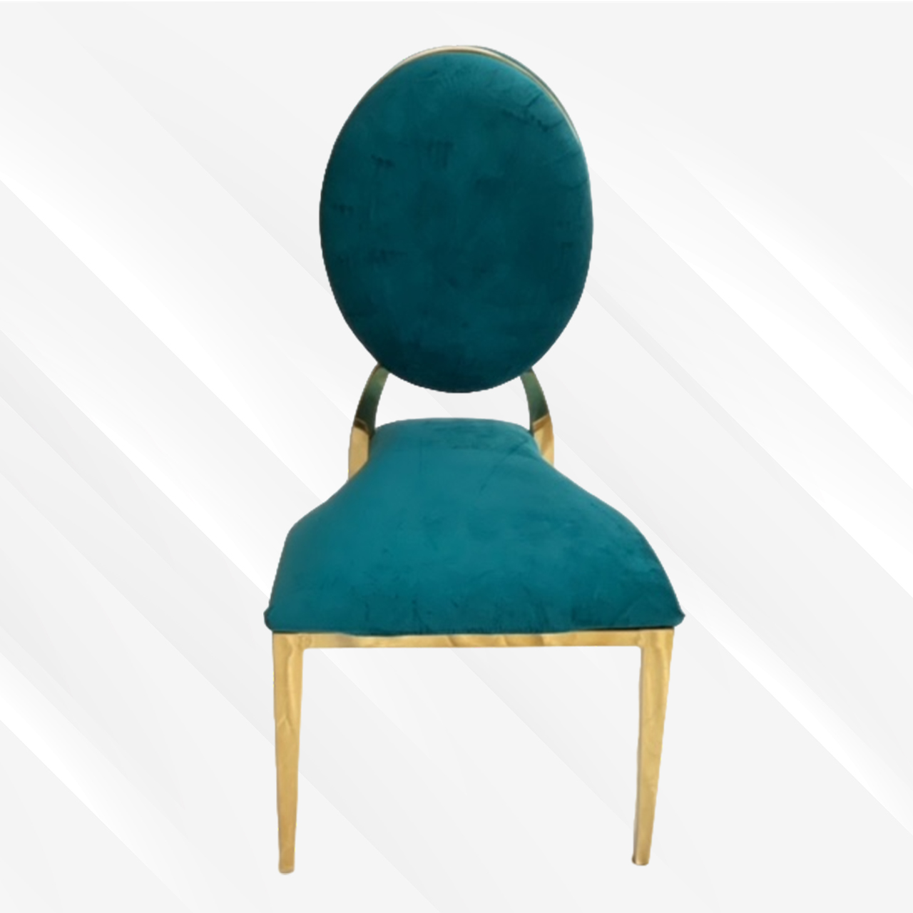 Green and Gold Leather Dining Chair, Gold Polished Steel Frame, Green Cushion