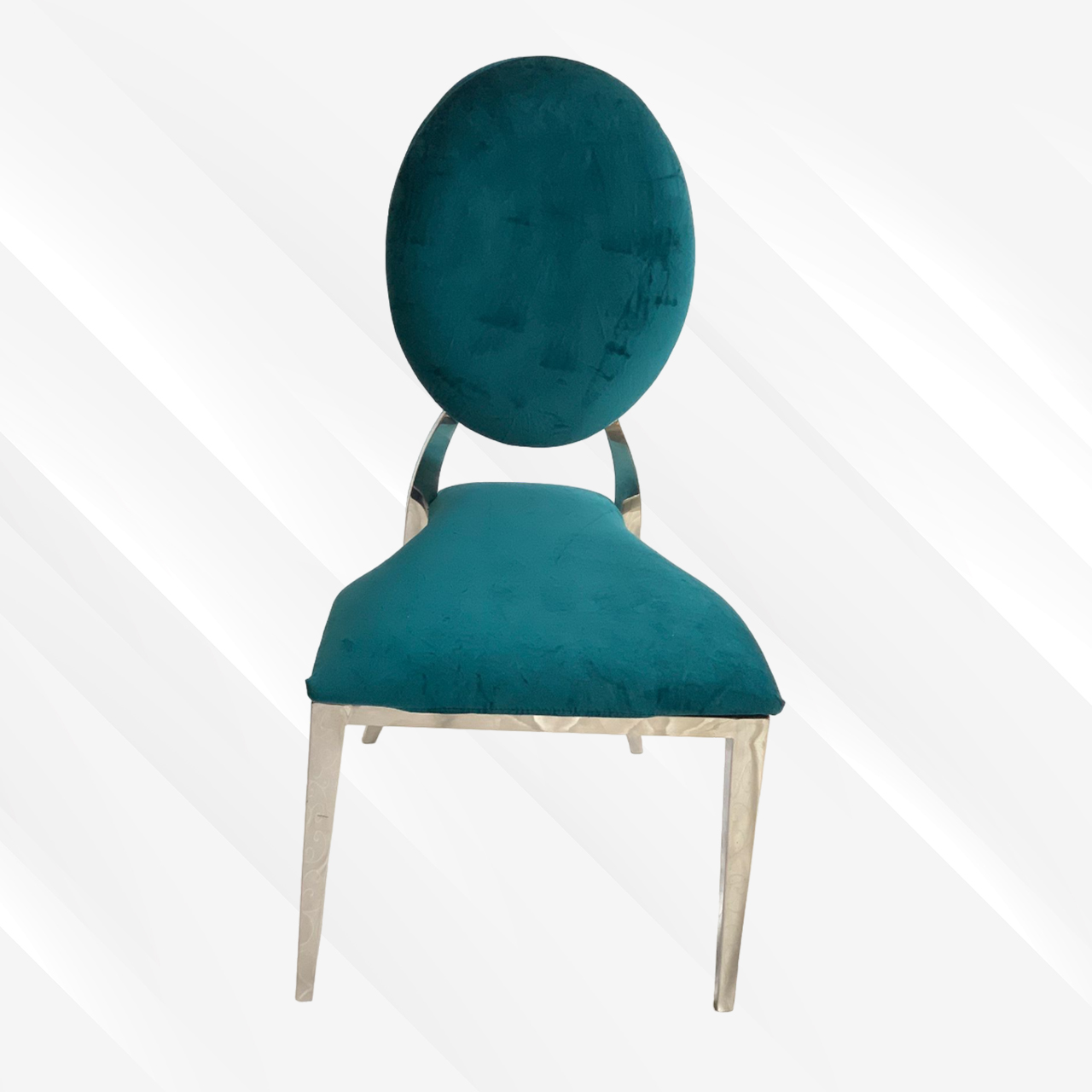 Green and Silver Velvet Dining Chair, Silver Frame, Green Cushion