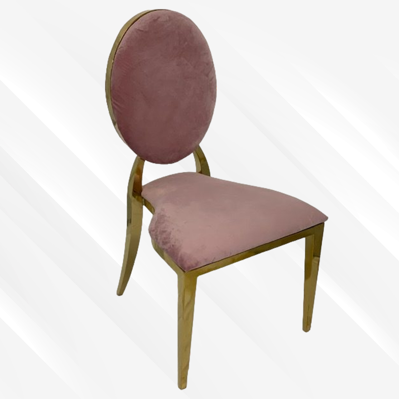 Pink and Gold Velvet Dining Chair, Gold Polished Steel Frame, Pink Cushion