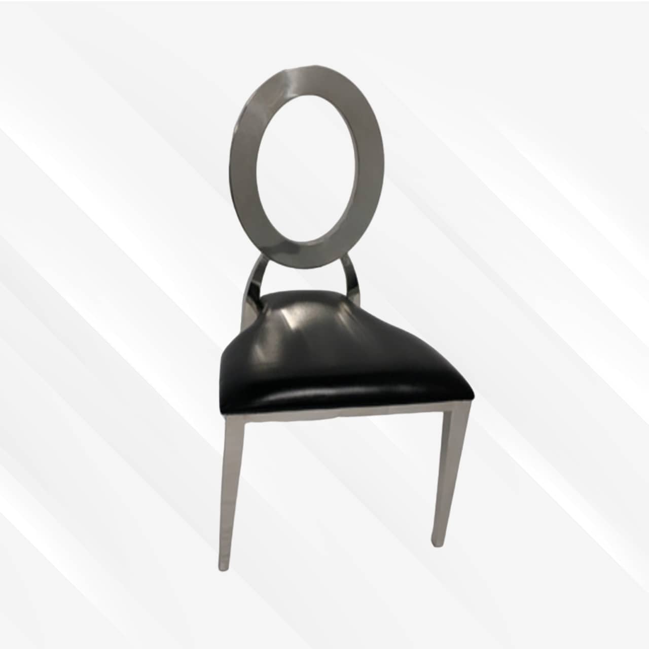 Black and Silver Leather Dining Chair, Silver Frame, Black Cushion