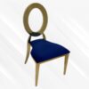 Blue and Gold Velvet Dining Chair, Gold Polished Steel Frame, Blue Cushion - Thumbnail Image 2