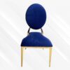 Blue and Gold Velvet Dining Chair, Gold Polished Steel Frame, Blue Cushion - Thumbnail Image 1
