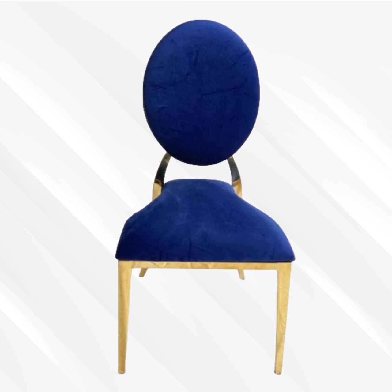 Blue and Gold Velvet Dining Chair, Gold Polished Steel Frame, Blue Cushion