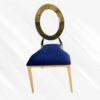 Blue and Gold Velvet Dining Chair, Gold Polished Steel Frame, Blue Cushion - Thumbnail Image 1