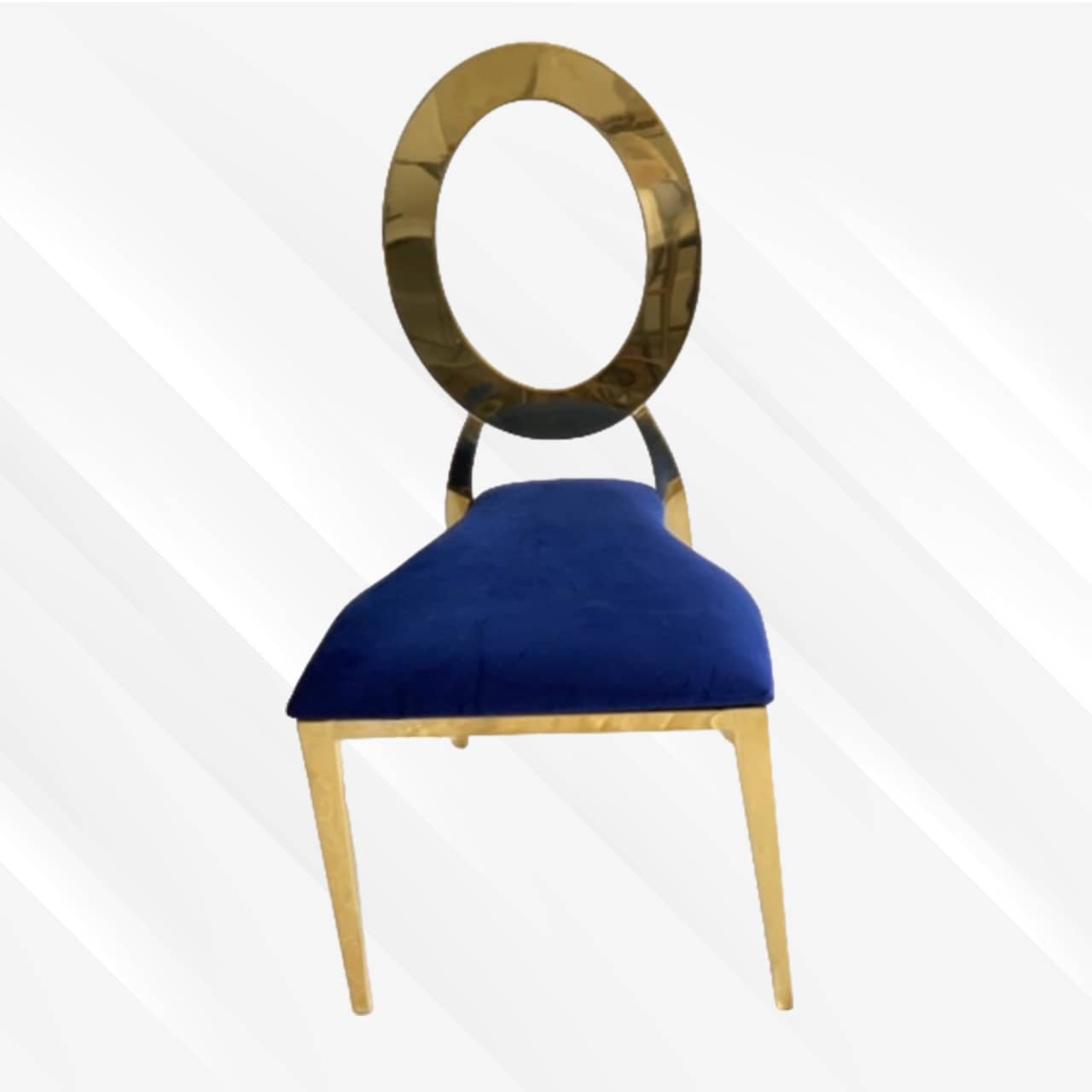 Blue and Gold Velvet Dining Chair, Gold Polished Steel Frame, Blue Cushion