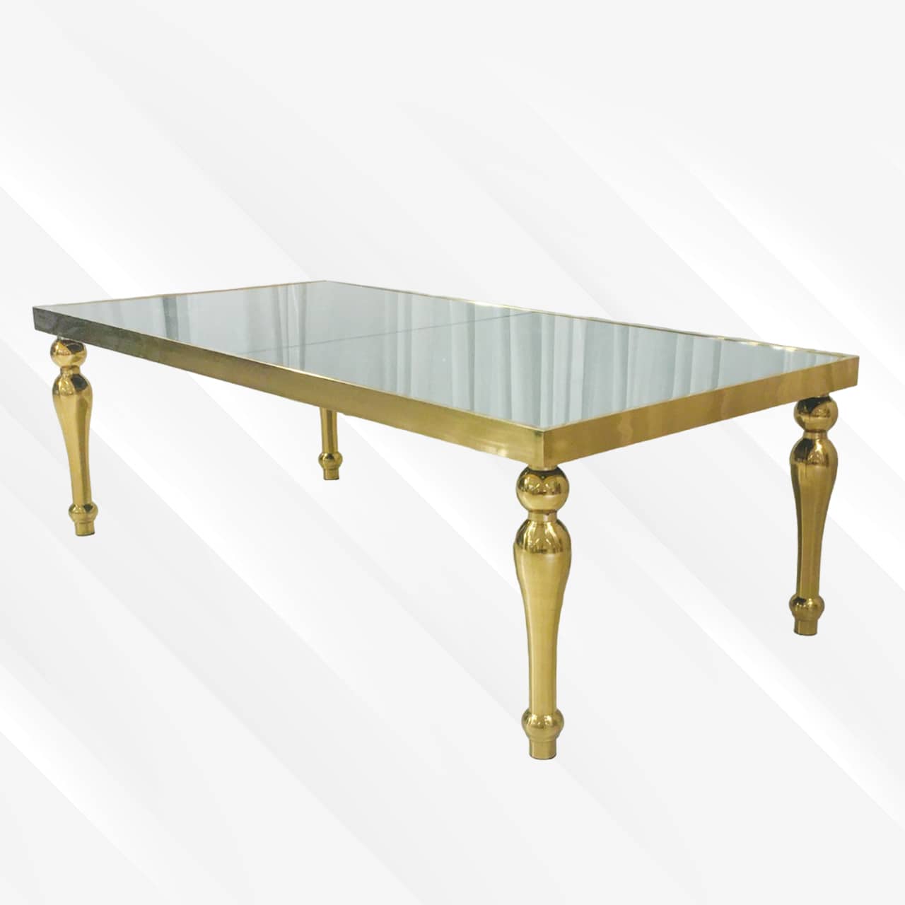 Mirror Glass Top, Gold Rectangular Dining Table