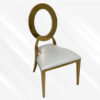 White and Gold Leather Dining Chair, Gold Polished Steel Frame, White Cushion - Thumbnail Image 1