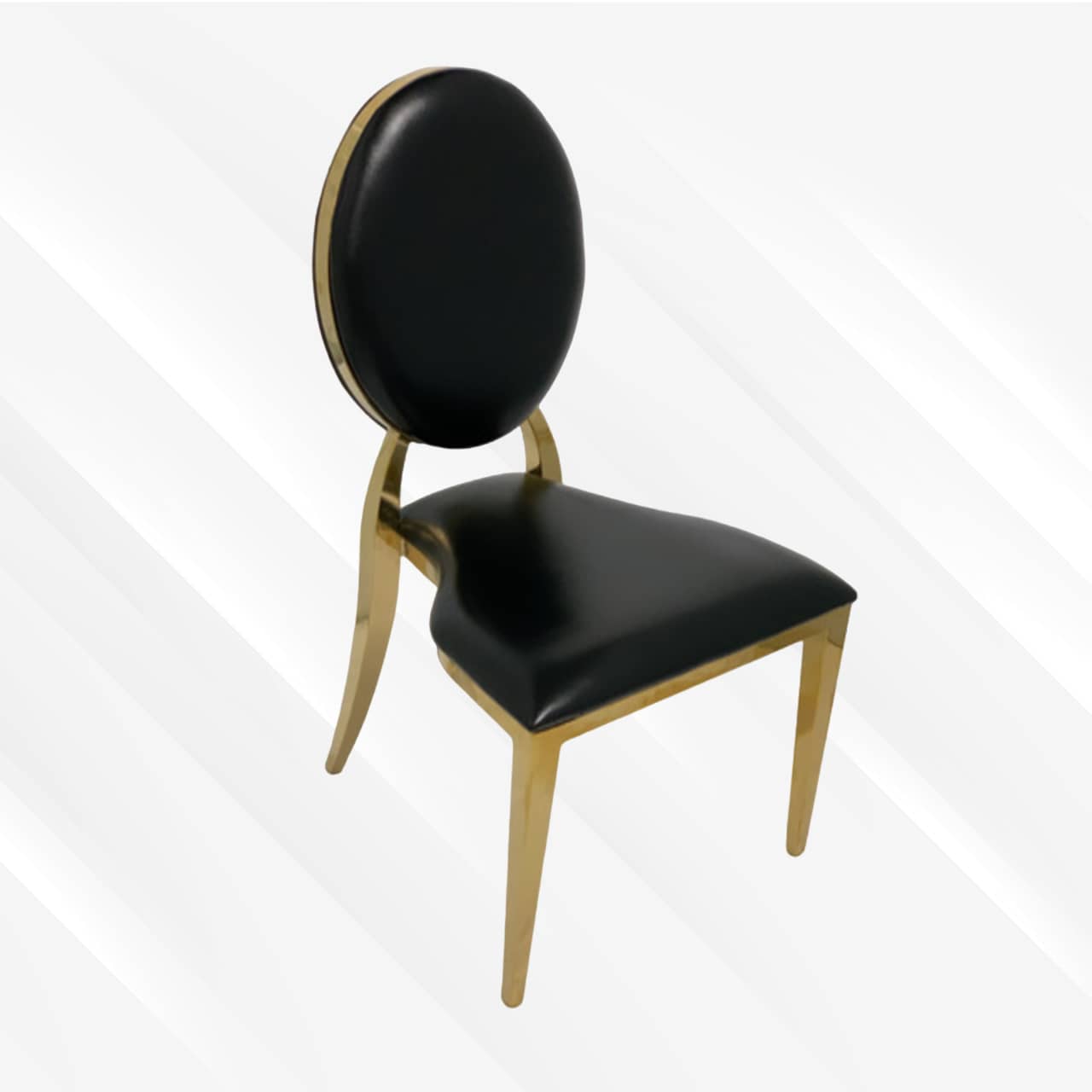 Black and Gold Leather Dining Chair, Gold Polished Steel Frame, Black Cushion