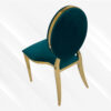 Green and Gold Leather Dining Chair, Gold Polished Steel Frame, Green Cushion - Thumbnail Image 2
