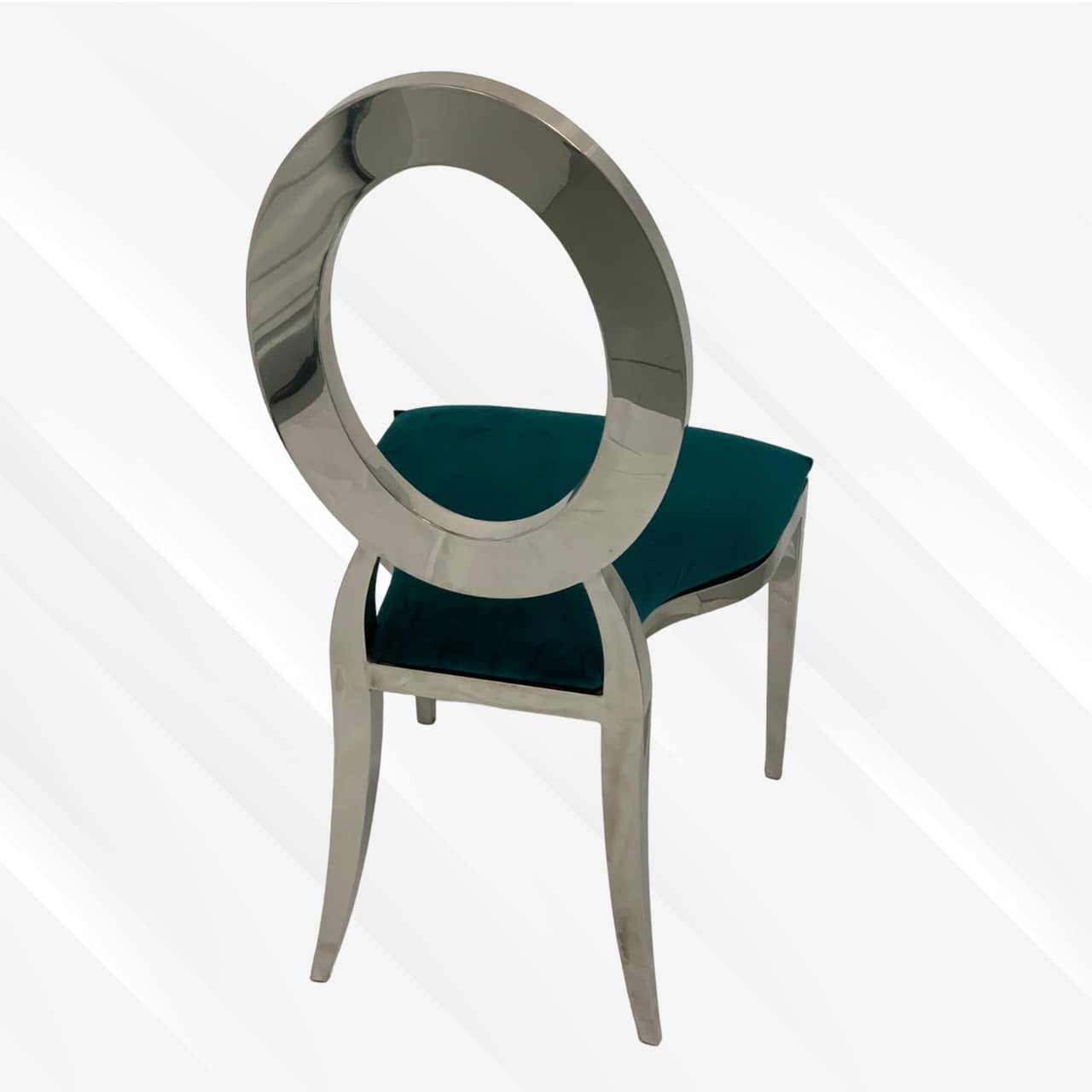 Green and Silver Leather Dining Chair, Silver Frame, Black Cushion