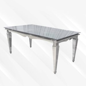 Mirror Glass Top, Silver Rectangular Dining Table