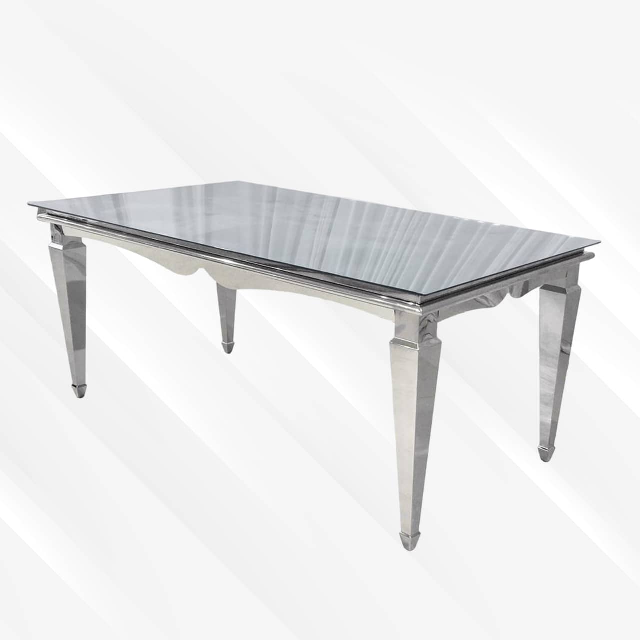 Mirror Glass Top, Silver Rectangular Dining Table