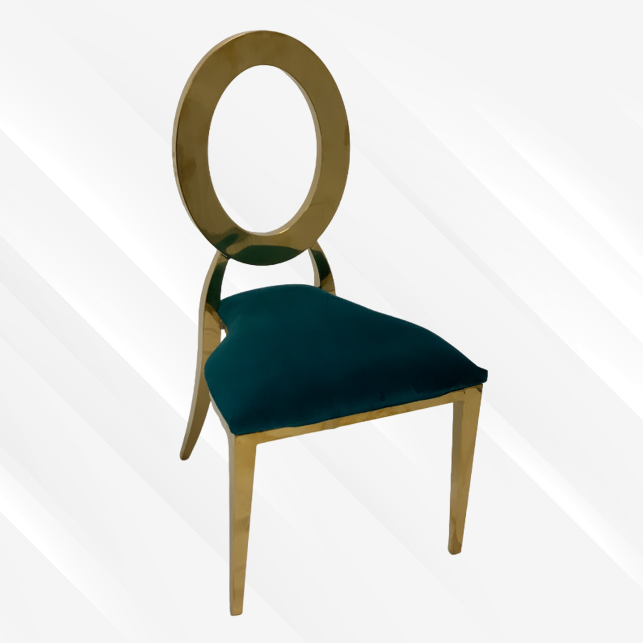 Green and Gold Velvet Dining Chair, Gold Polished Steel Frame, Green Cushion