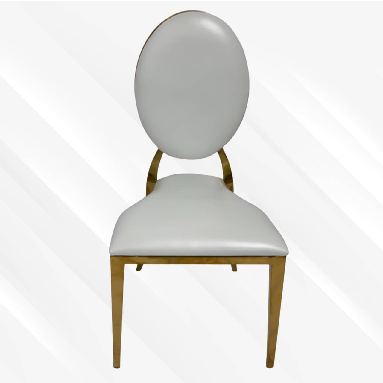 White and Gold Leather Dining Chair, Gold Polished Steel Frame, White Cushion