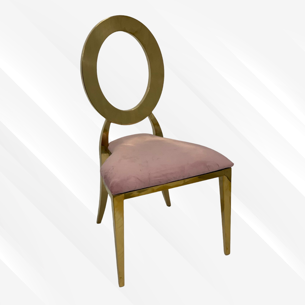 Pink and Gold Velvet Dining Chair, Gold Polished Steel Frame, Pink Cushion