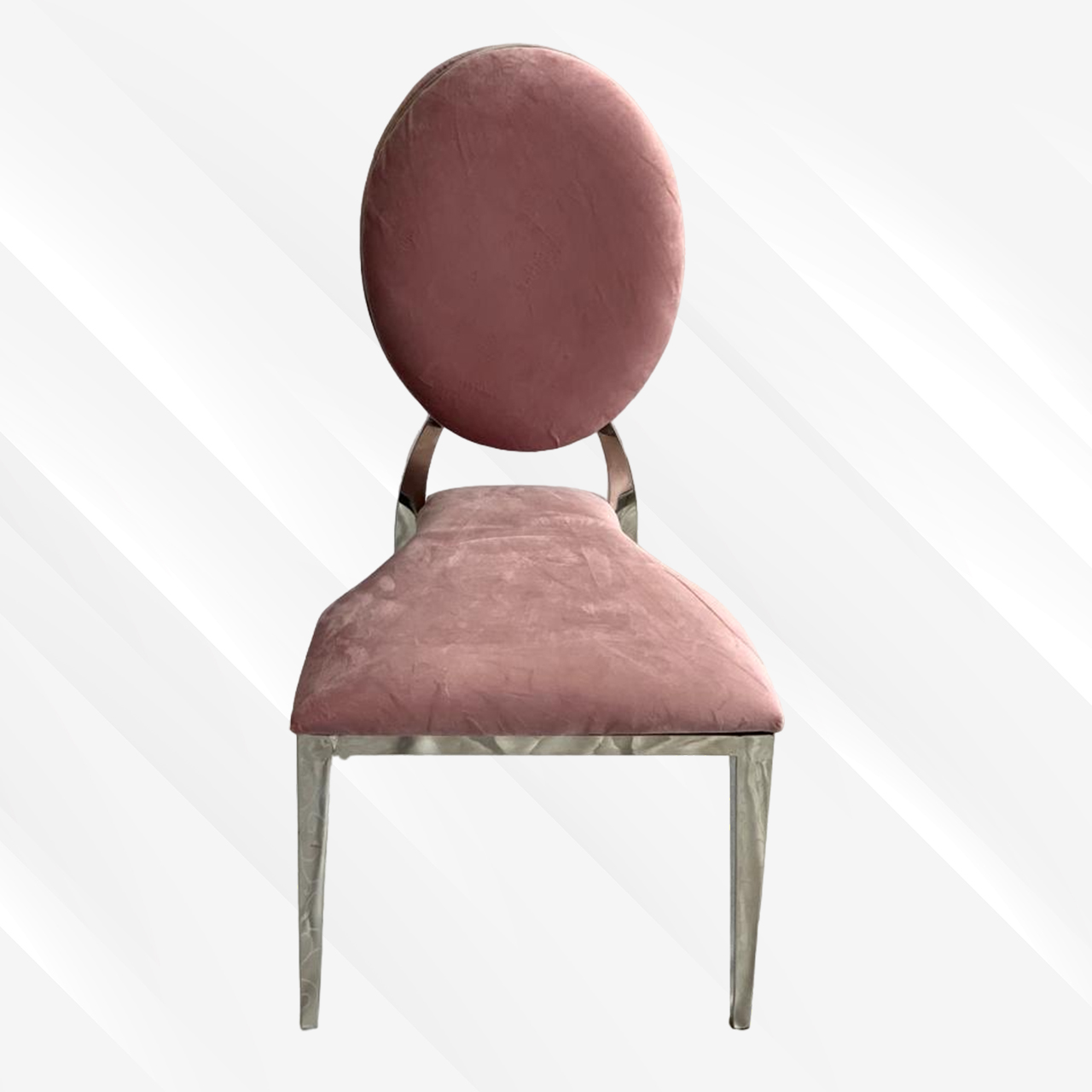 Pink and Silver Leather Dining Chair, Silver Polished Steel Frame, Pink Cushion