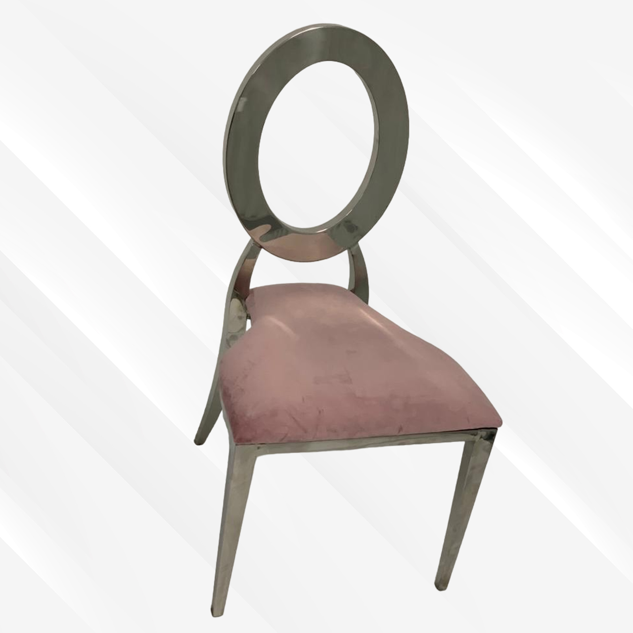 Pink and Silver Velvet Dining Chair, Silver Polished Steel Frame, Pink Cushion